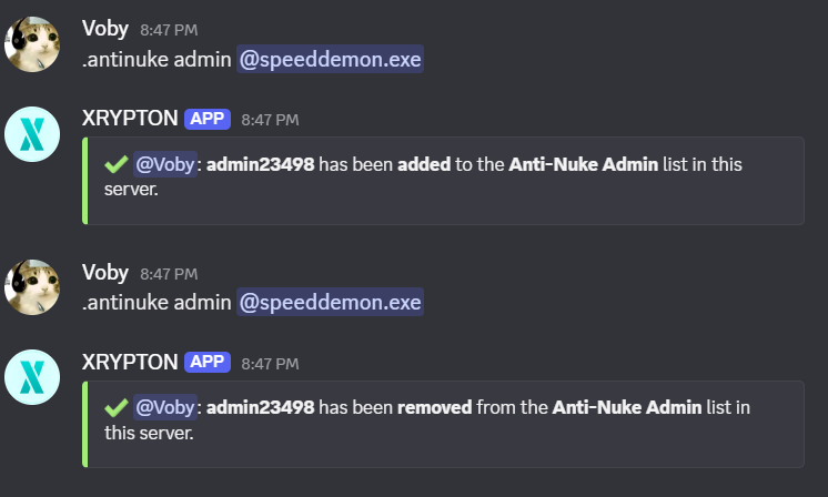 Adding an antinuke admin