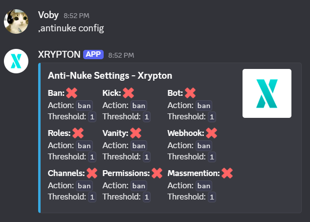 Viewing antinuke configuration