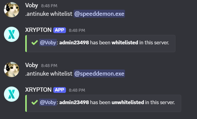 Managing antinuke whitelist